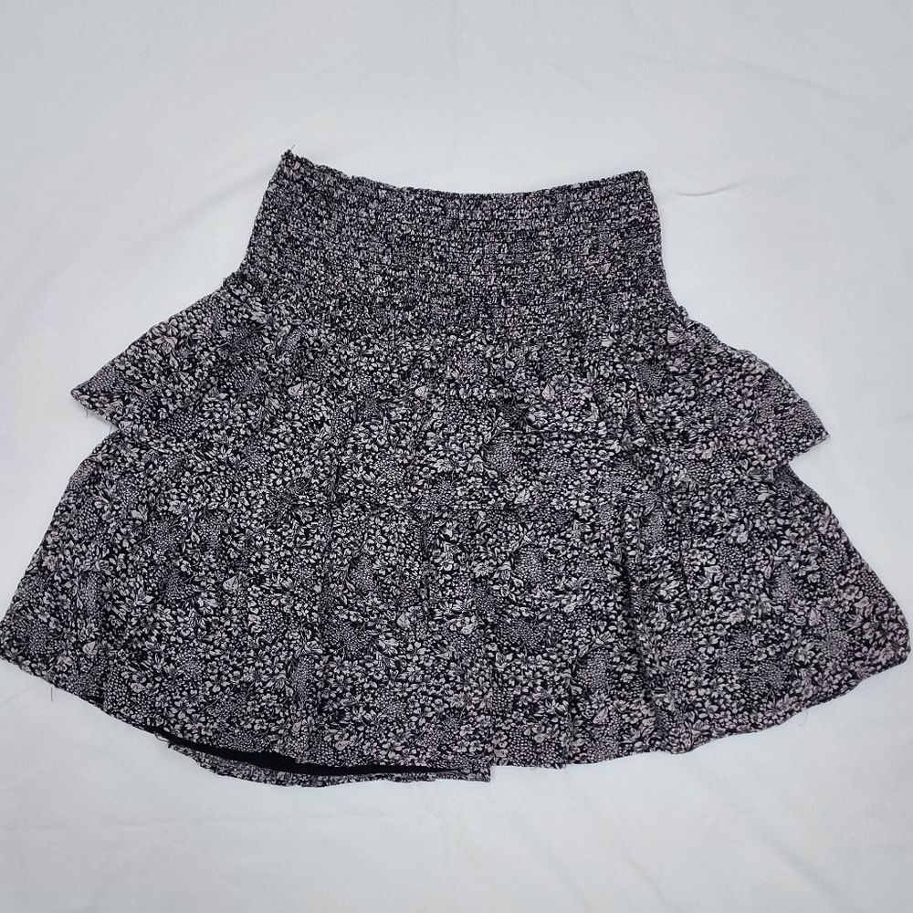 Anthropologie Black Floral Tiered Mini Skirt
